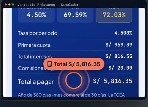 Pantalla de Vantastic Préstamos